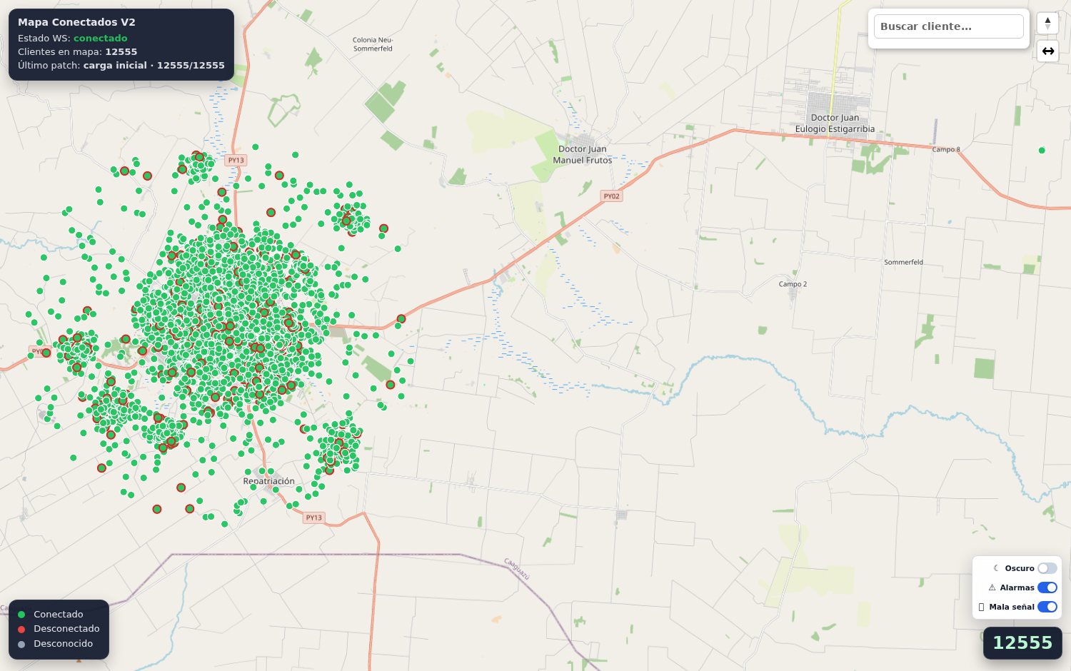 Mapa de clientes conectados de RecoAdmin